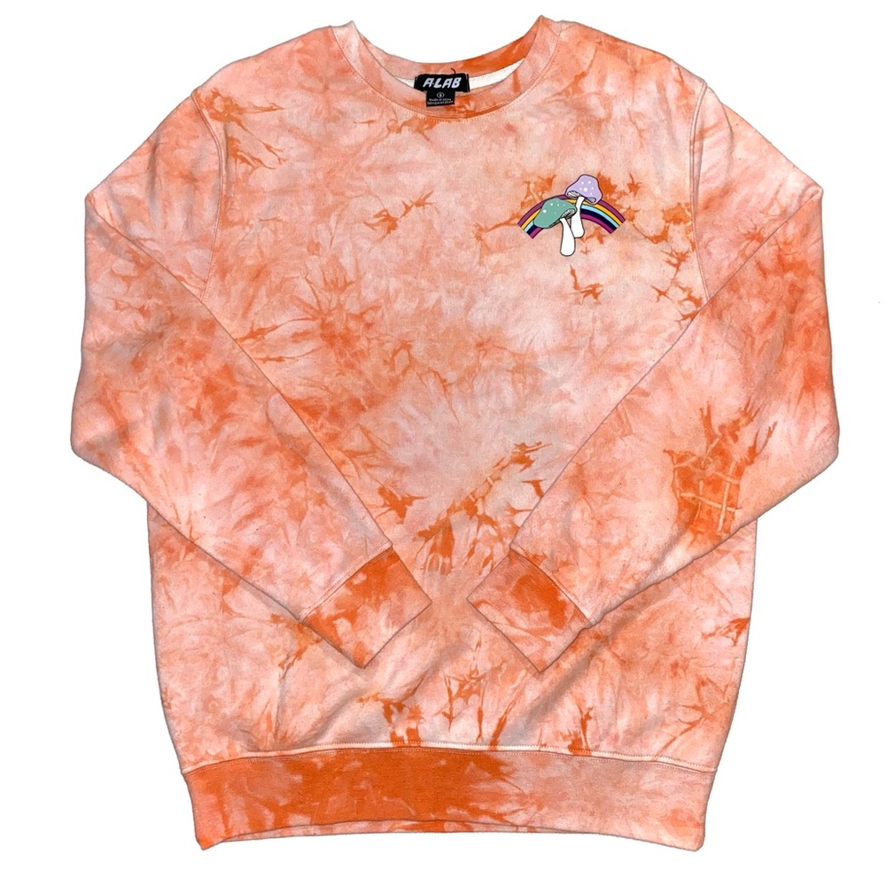 A-Lab Mens Tie-dye Rainbow Mushroom Crew Neck Sweatshirt